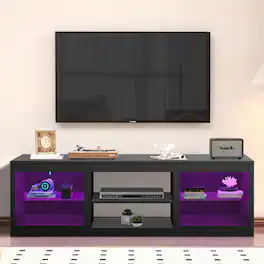 Ihomeadore - 66" TV Stand with Open Storage Shelves Media Console for TVs up to 55" - Black