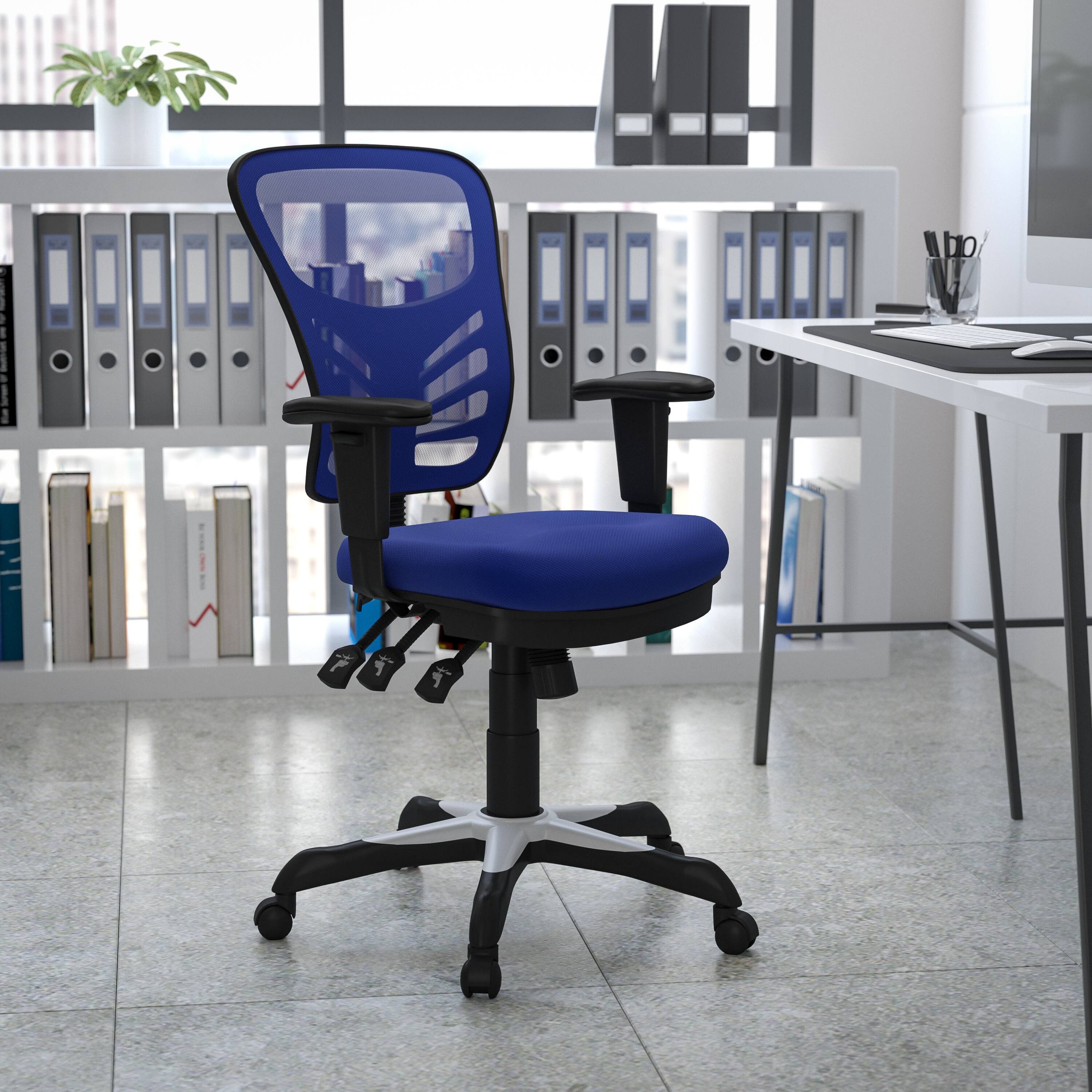 Alt View 1. Emma + Oliver - Mid-Back Mesh Triple Paddle Swivel Ergonomic Office Chair with Adjustable Arms - Blue/Black Frame.