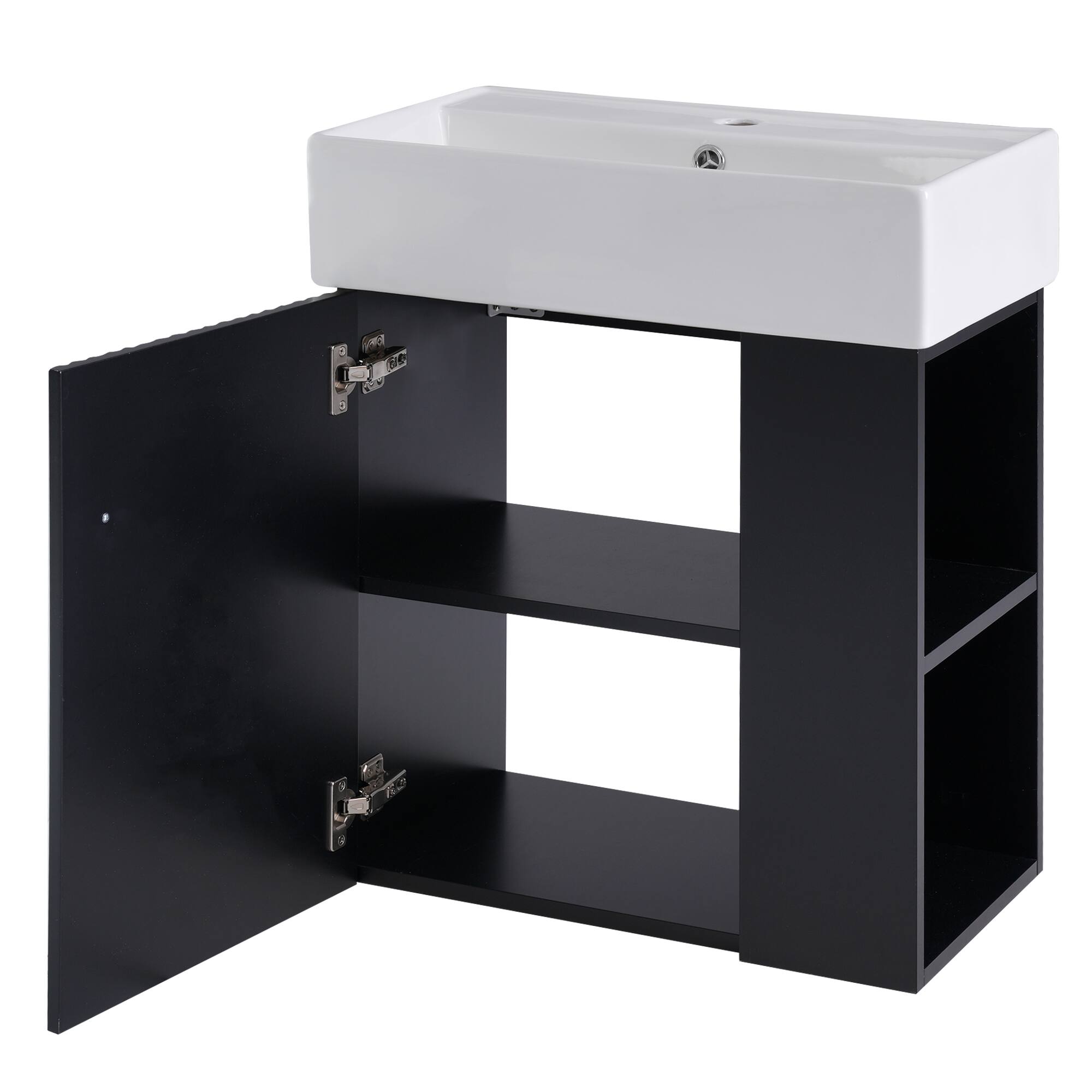 Alt View 10. Glintex - 21.6" Modern Floating Bathroom Vanity with Ceramic Basin - Perfect for Small Bathrooms, Right side storage - Black.