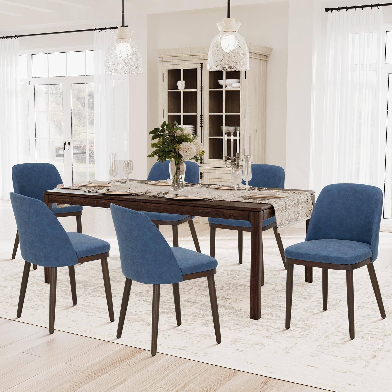 Blue Set of 6 Upholstered Dining Chairs
