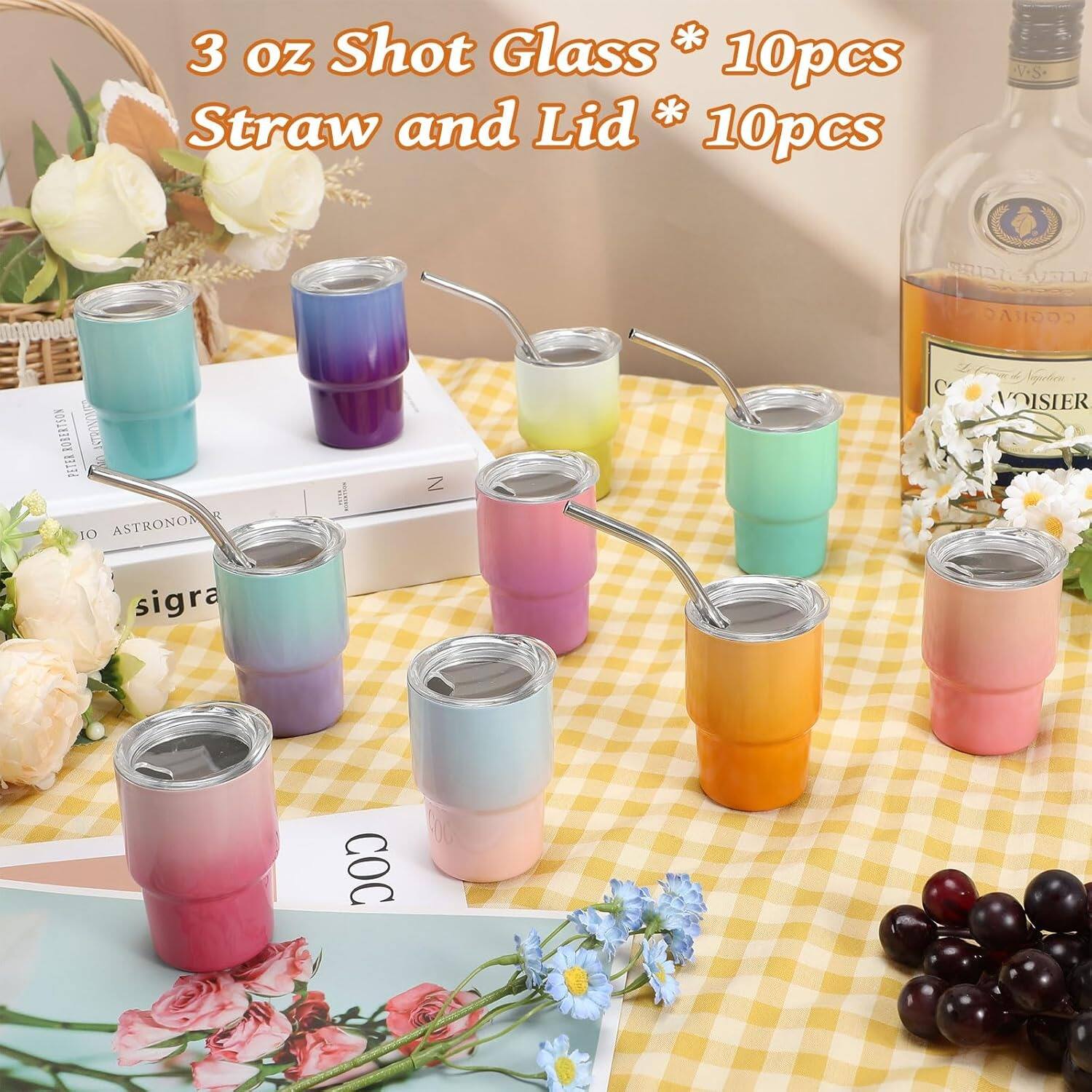 3 oz Shot Glass * 10pcs, Straw and Lid * 10pcs