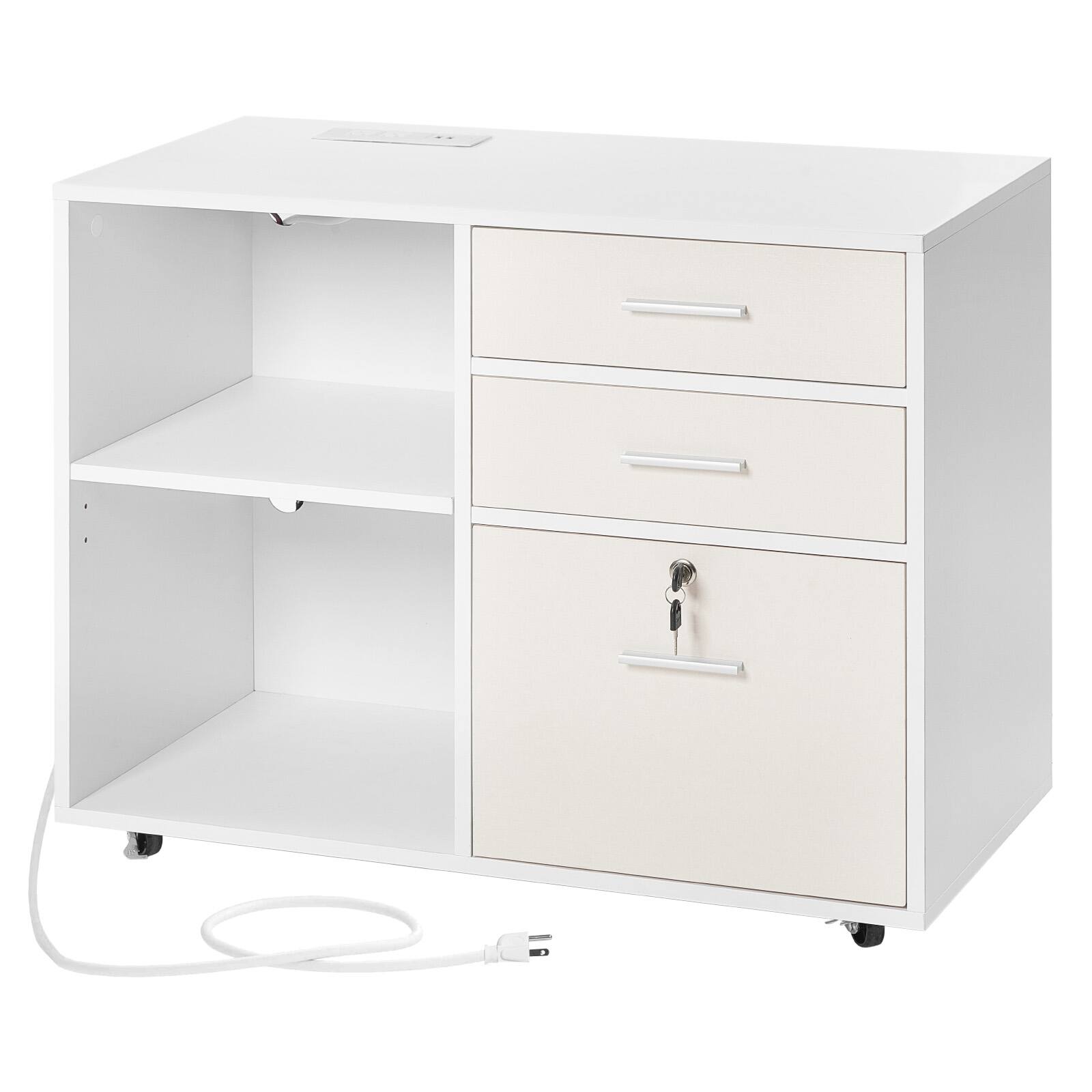 Alt View 5. VEVOR - 3 Drawer Wooden File Cabinet, Mobile Filing Cabinet with Light Strip, Lockable Rolling File Storage - White.