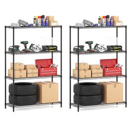 Gymax - 2 PCS 4-Tier Metal Storage Shelving Unit Heavy-Duty Adjustable Utility Shelf w/ V-Shaped Wire Rack - Black