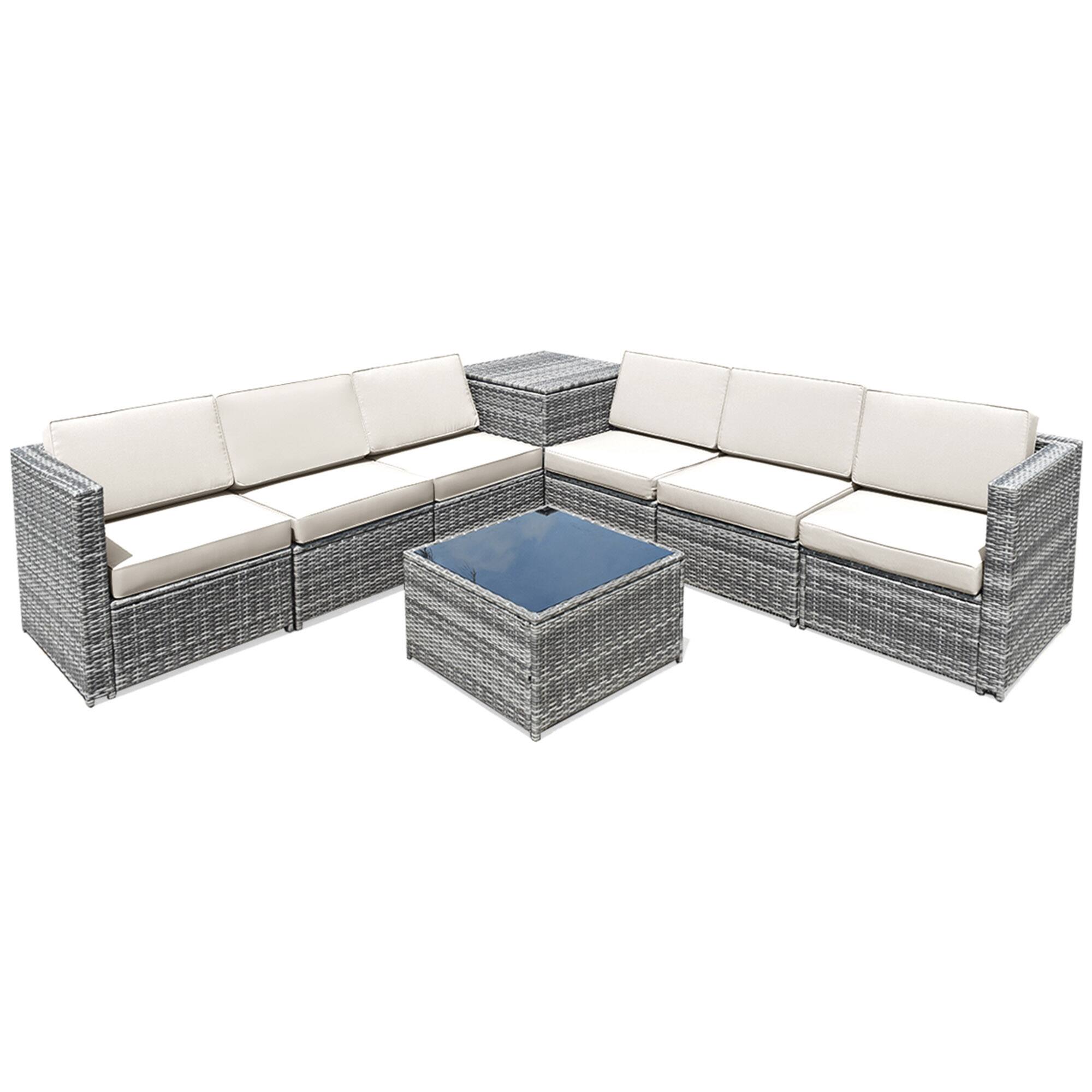 Alt View 4. Gymax - Gymax 8PCS Patio Rattan Sofa Sectional Conversation Furniture Set w/ White Cushion - White.
