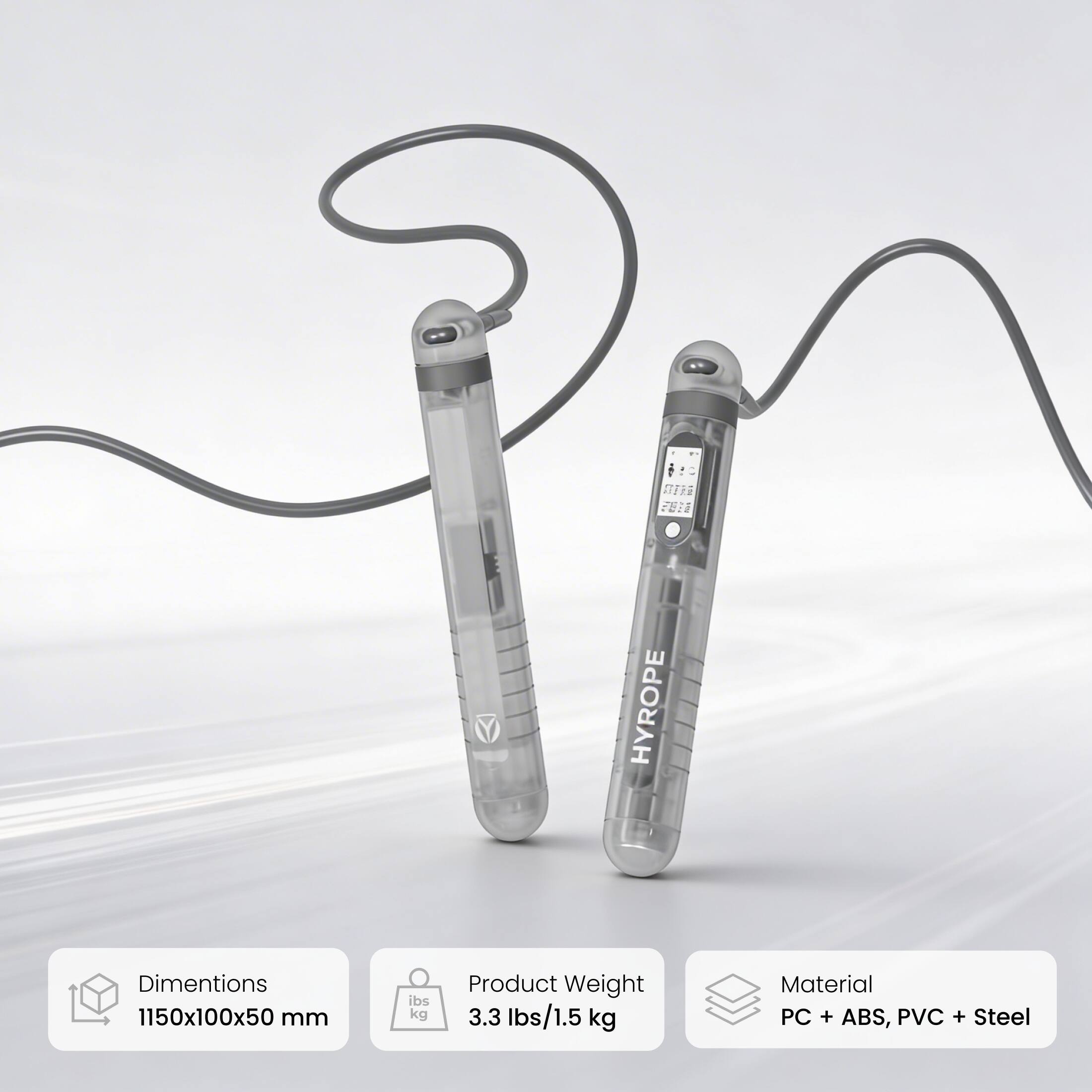 HYROPE  
Dimensions: 1150x100x50 mm  
Product Weight: 3.3 lbs / 1.5 kg  
Material: PC + ABS, PVC + Steel