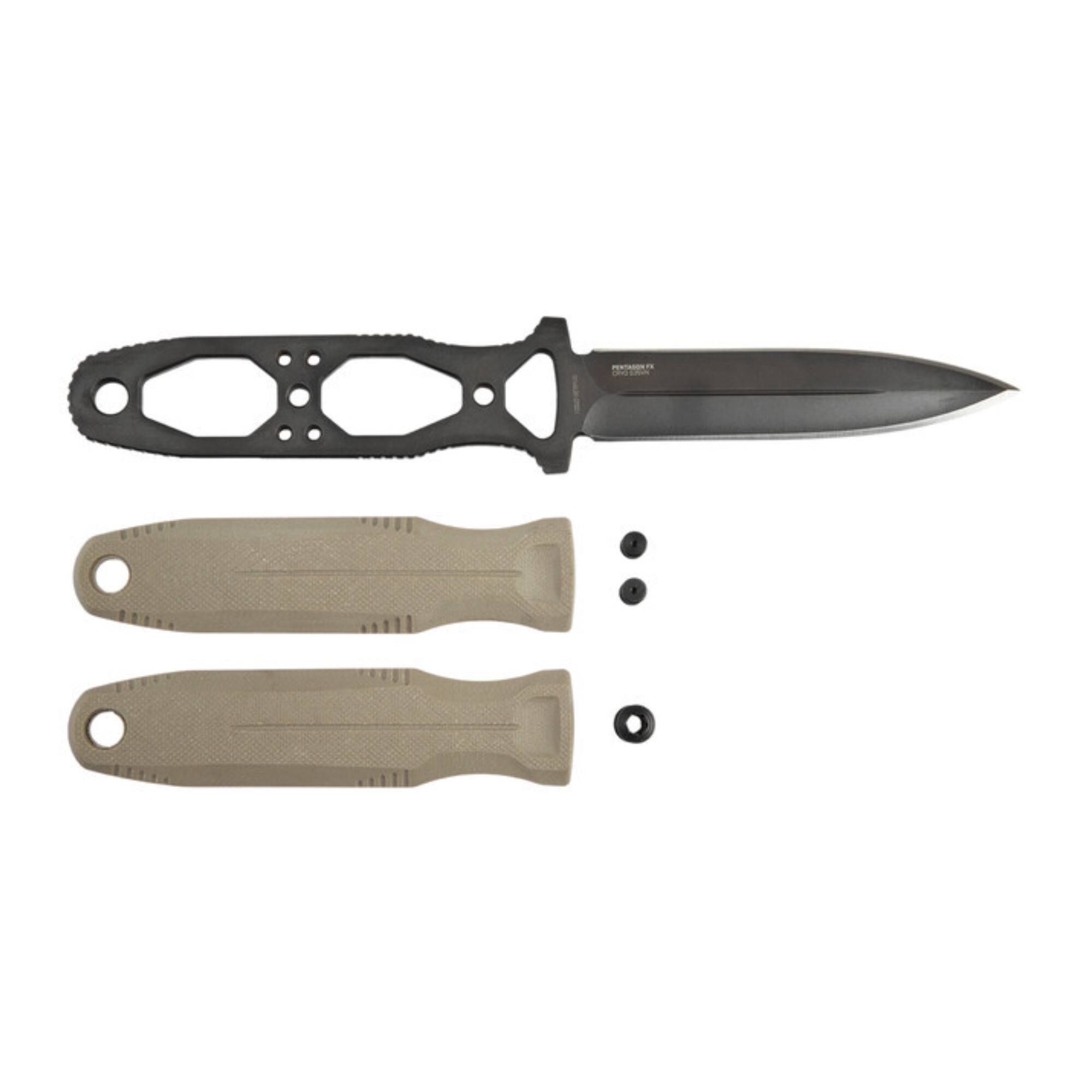 Angle. SOG - SOG Pentagon FX S35VN Steel Blade with G10 Handle, Customizable Sheath (FDE).
