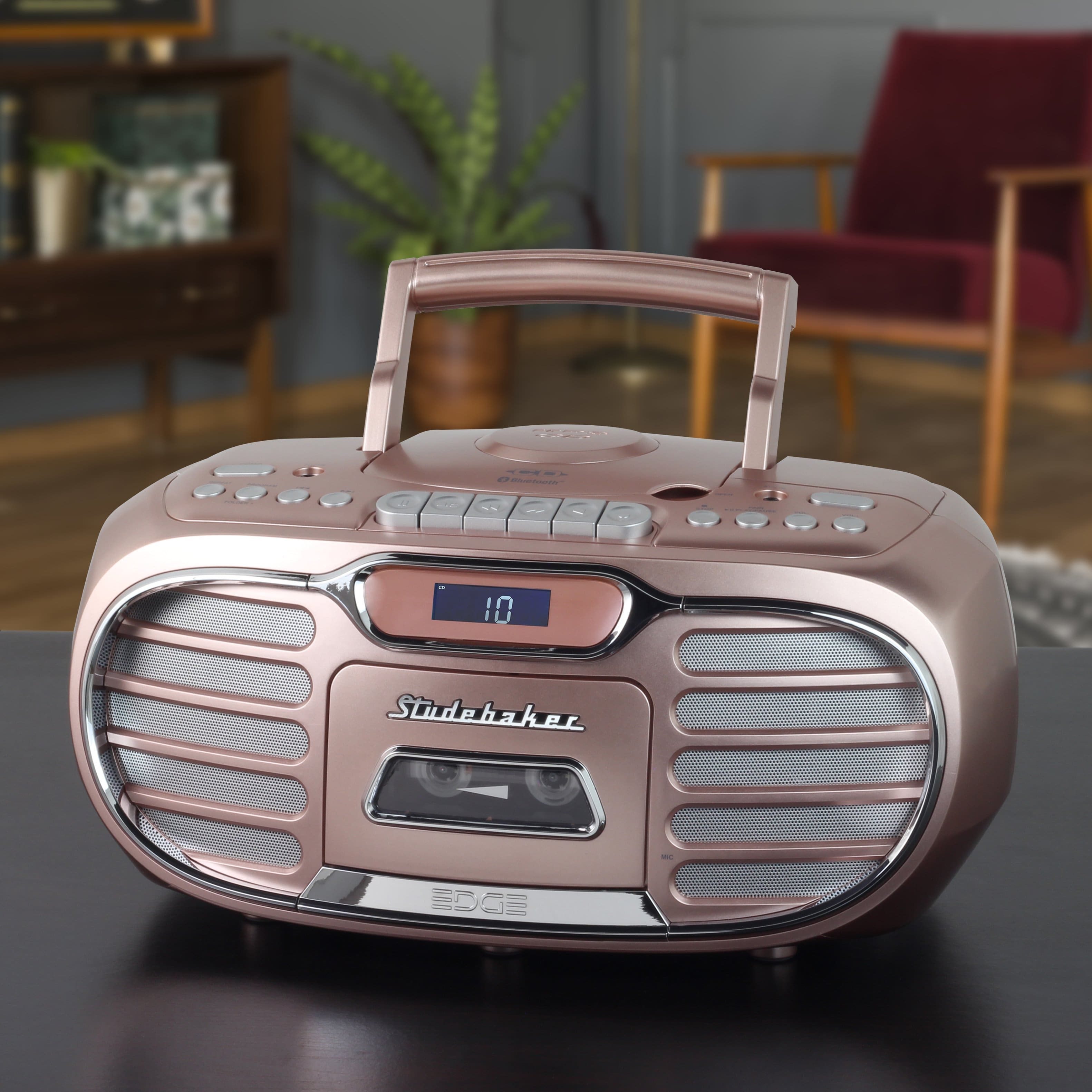 Alt View 11. Studebaker - SB2150 Retro Bluetooth Boombox with CD/Cassette Player-Recorder and AM-FM Radio - Rose Gold.
