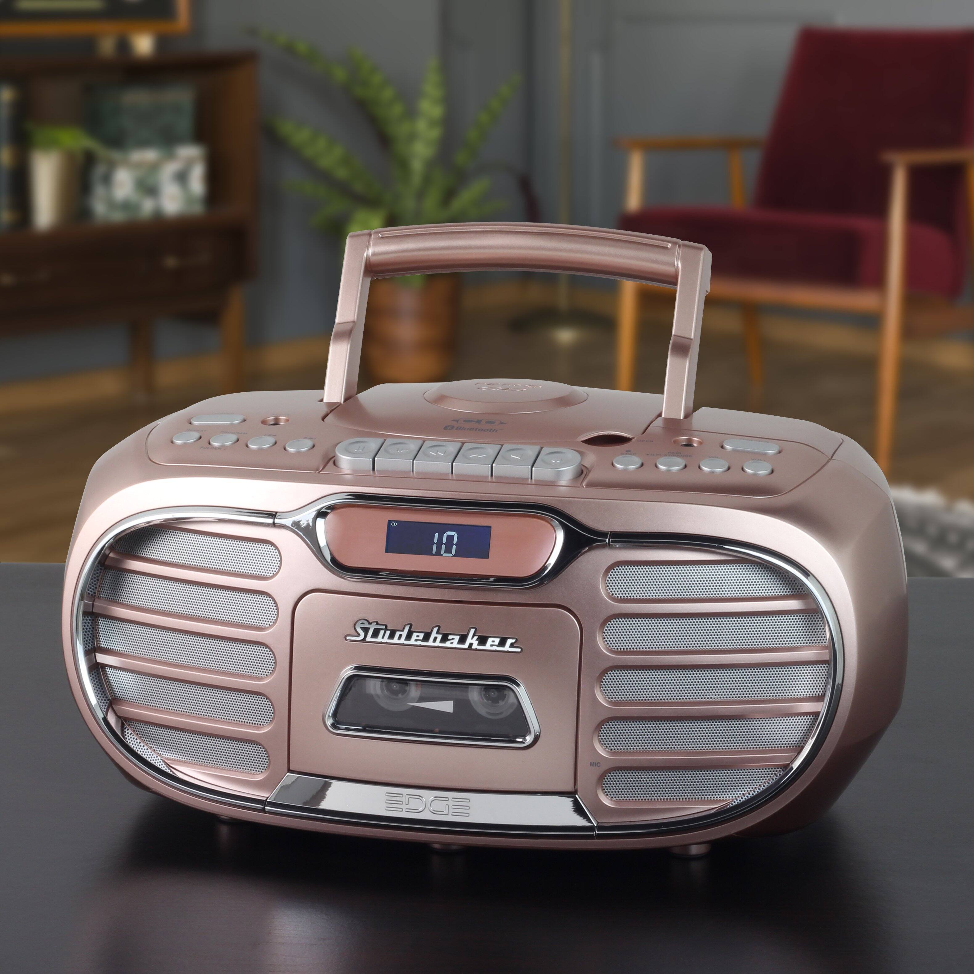 Alt View 11. Studebaker - SB2150 Retro Bluetooth Boombox with CD/Cassette Player-Recorder and AM-FM Radio - Rose Gold.