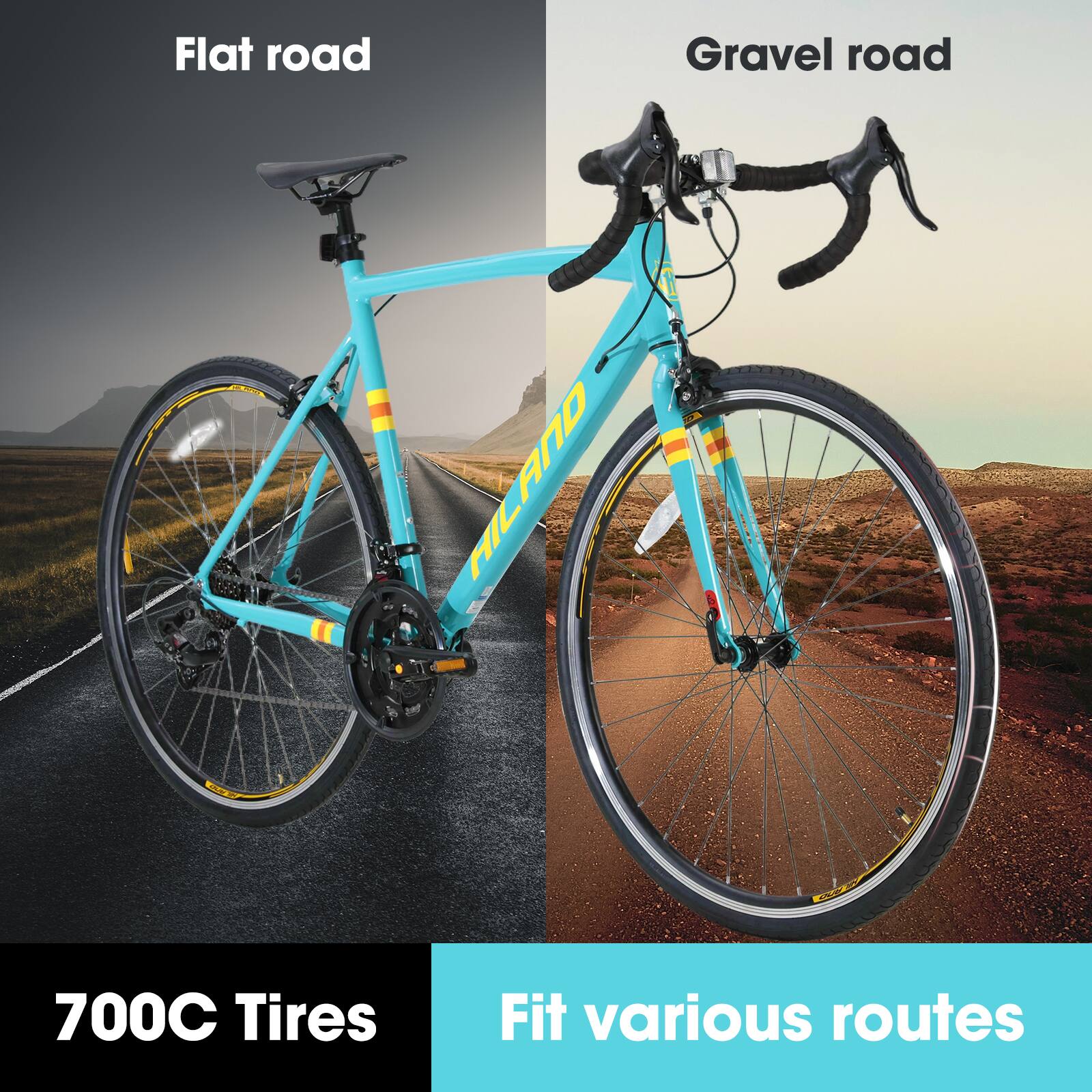HILAND 700C Road Bike 14 Speed Aluminum Alloy Frame Road Bicycle
