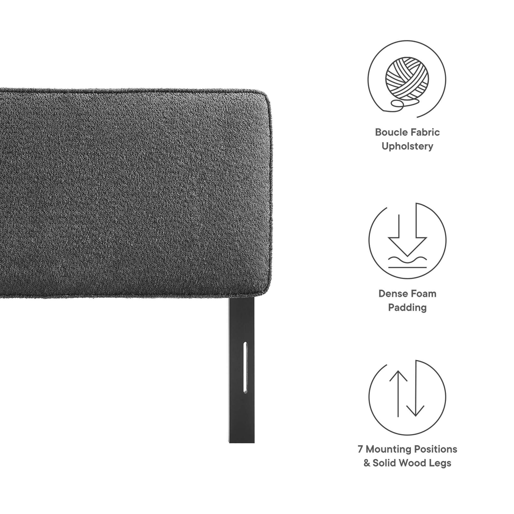 - Boucle Fabric Upholstery
- Dense Foam Padding
- 7 Mounting Positions & Solid Wood Legs