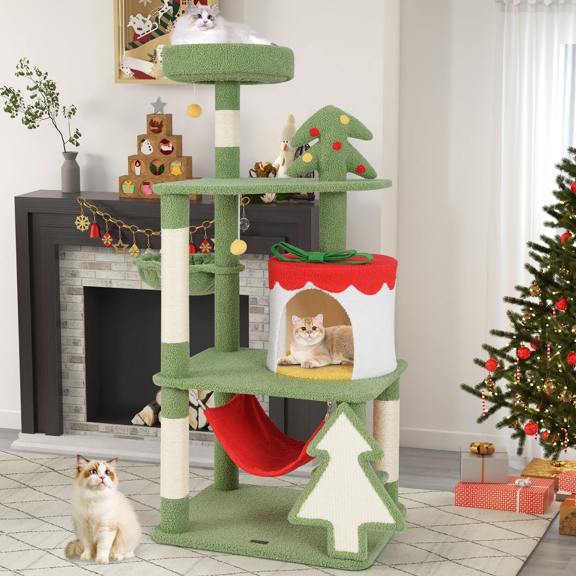 Alt View 5. Gymax - Gymax 52'' Tall Christmas Cat Tree w/ Sisal Scratching Posts Gift Box Shaped Condo - GYM15379.