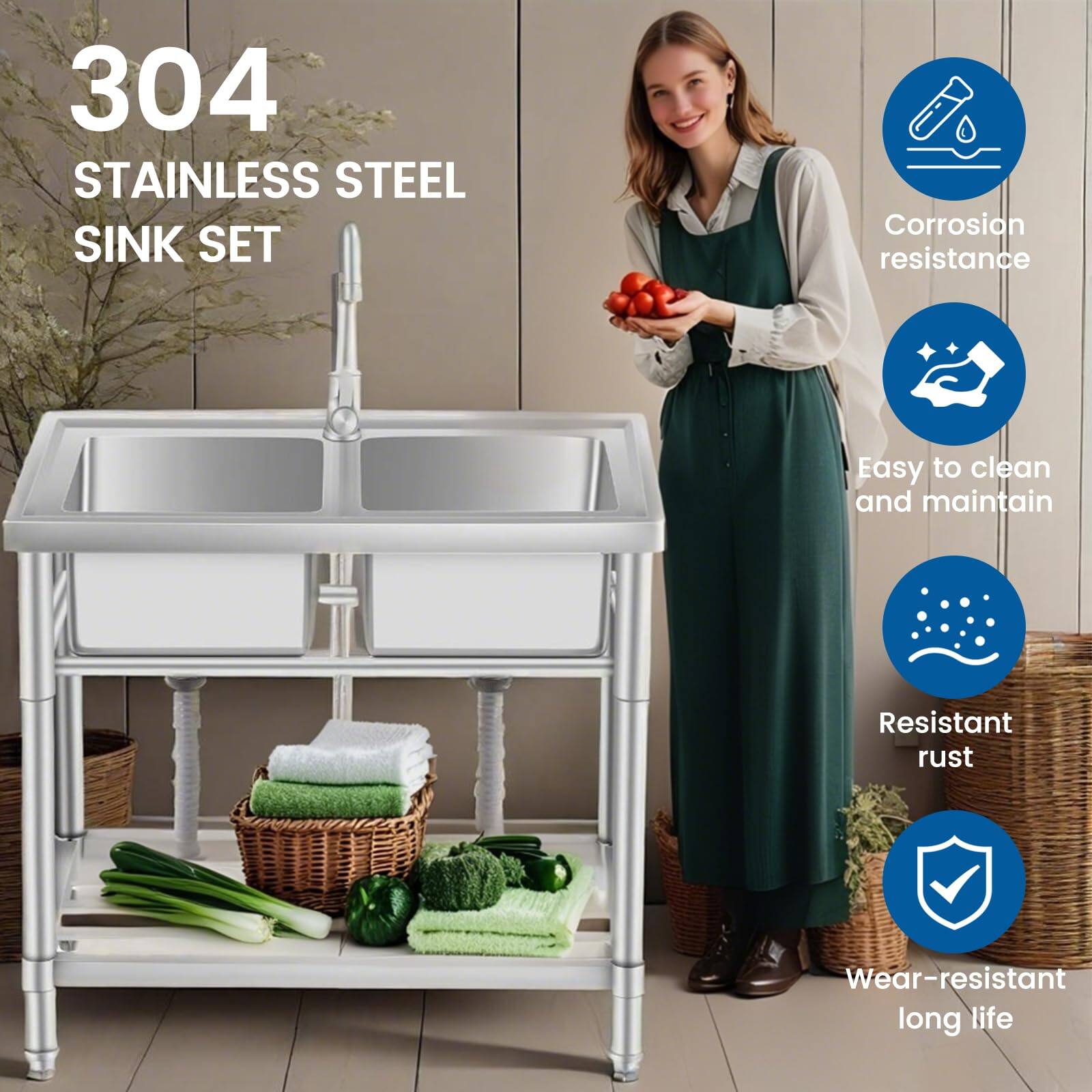 304 STAINLESS STEEL SINK SET

- Corrosion resistance
- Easy to clean and maintain
- Resistant rust
- Wear-resistant long life