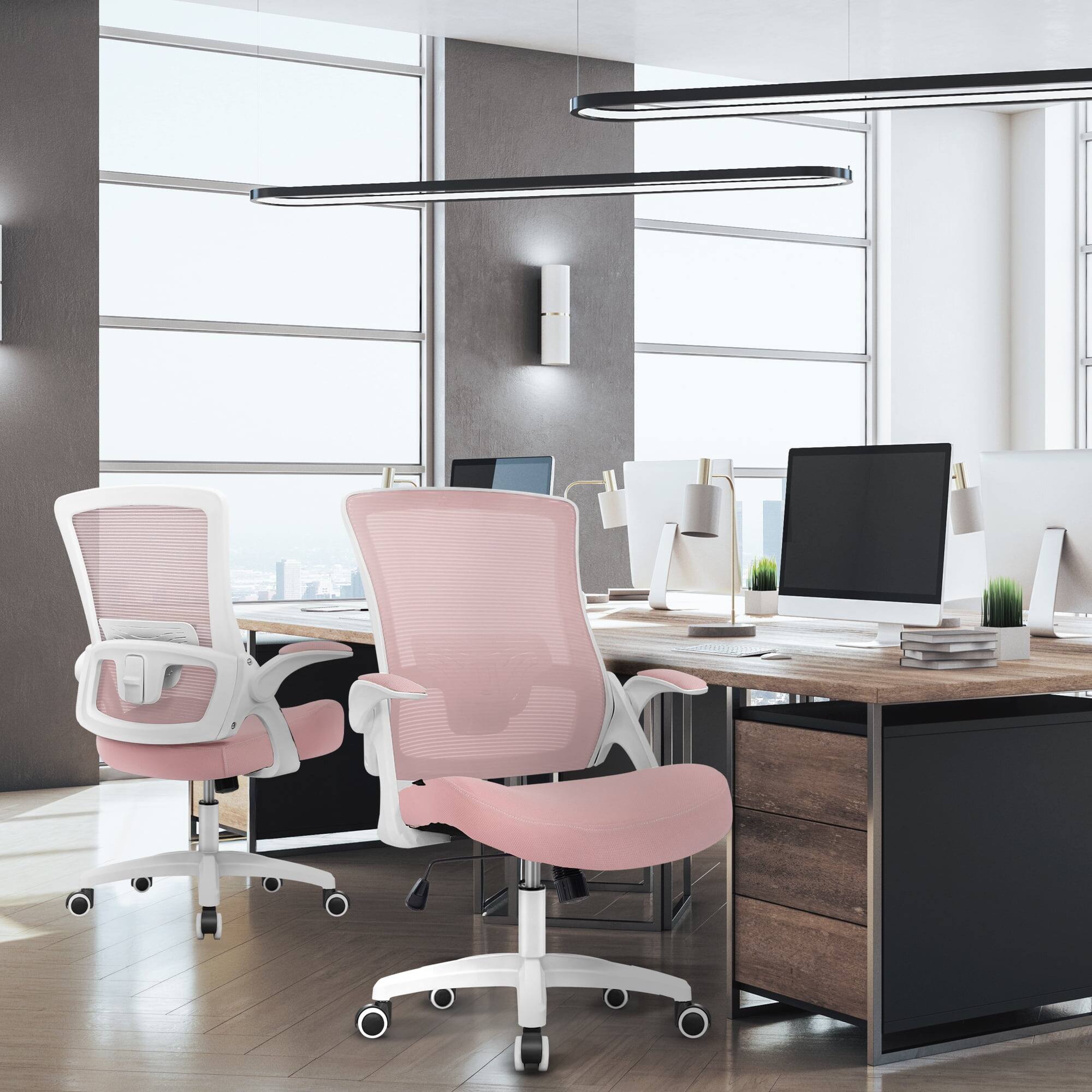 Alt View 1. Celtoss - Office Desk Chair Computer High Back Mesh Seat Rolling Wheels Ergonomic Comfy Flip-up Armrests Lumbar Support for Home - Plastic Base-Pink.