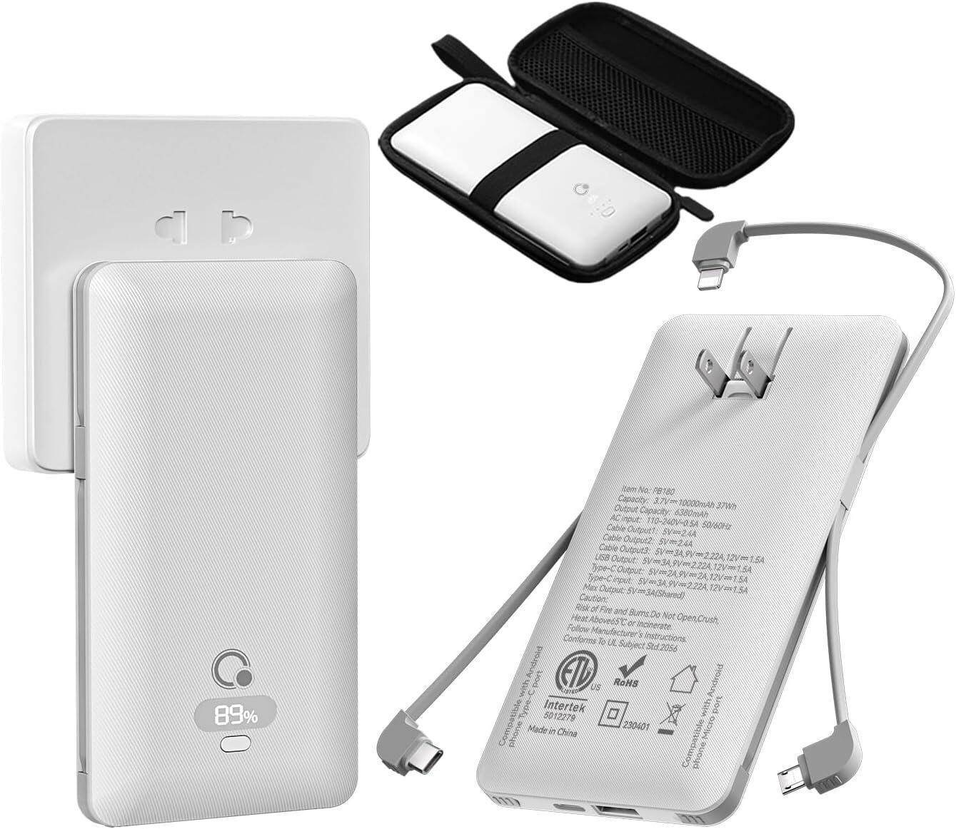 MOSZAR LLC - Portable Charger Power Bank – Built-in Cables, USB-C Fast Charging, 5 Outputs