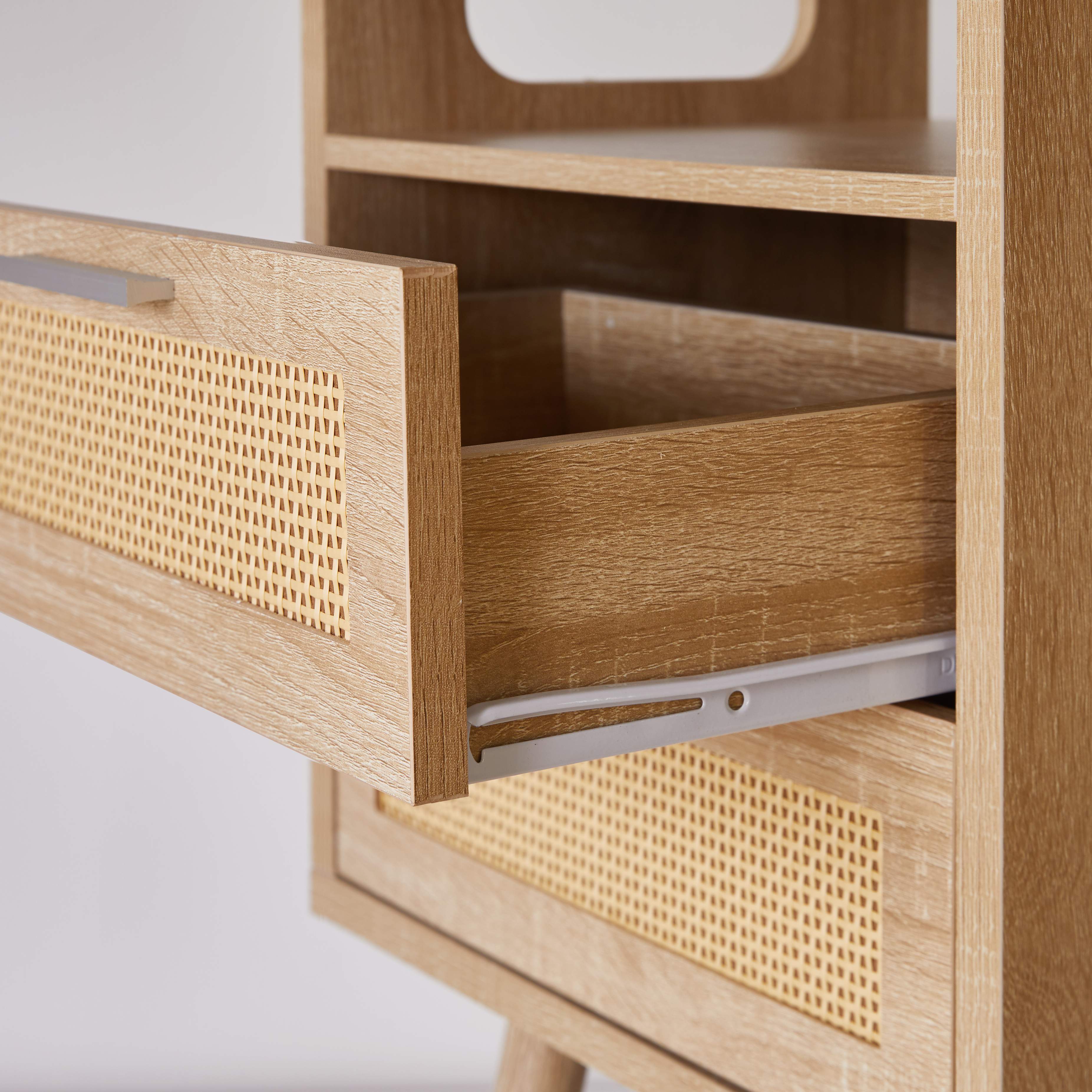 Back. Whisen - Set of 2 Nightstand with 2-Drawer Storage,Rattan-Front Bedside Table for Bedroom with Handles - Natural.