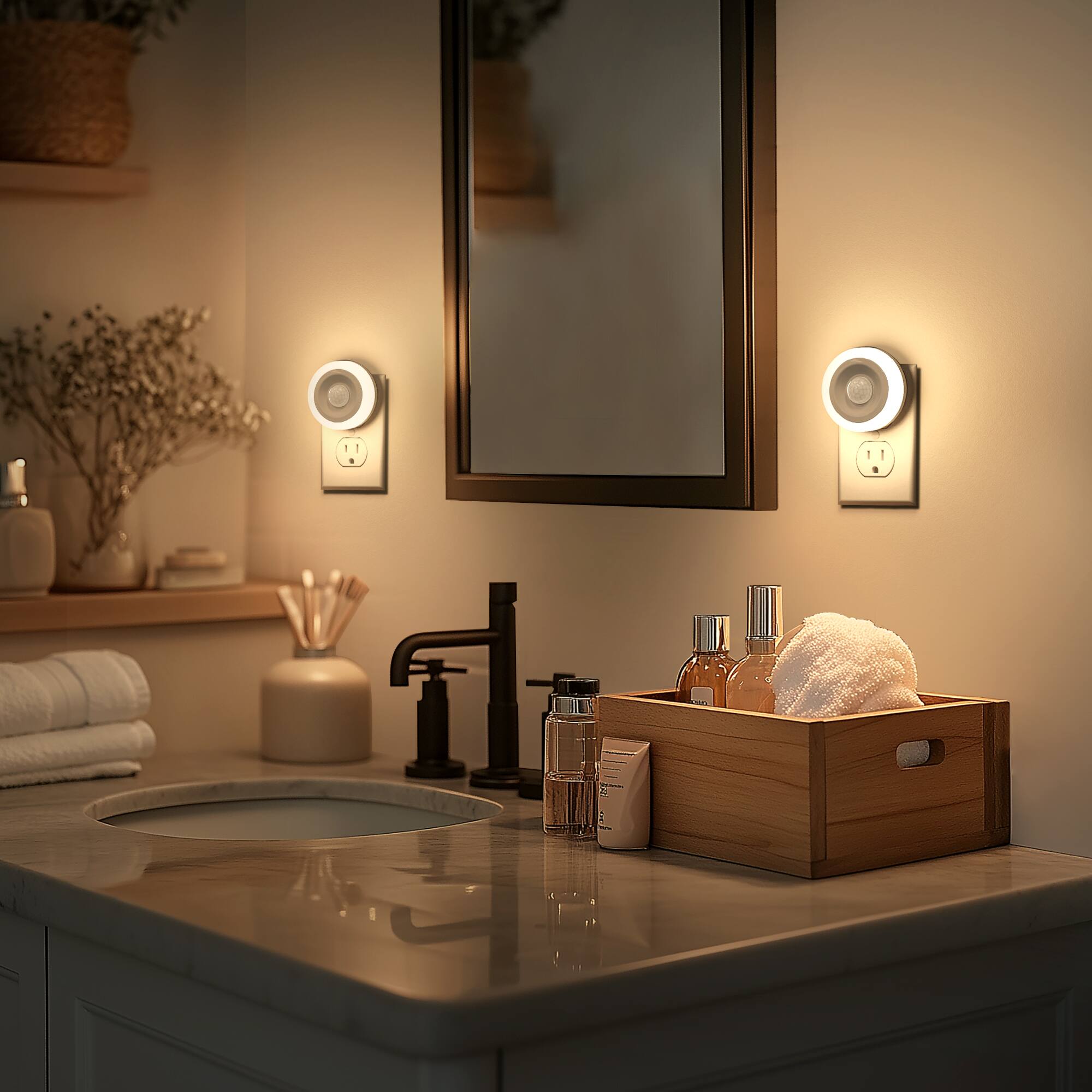 Alt View 2. Jandcase - JANDCASE 2-Pack 0.6W Plug-in Motion Sensor Night Light, 3000K Warm Glow, Compact Design, Non-, ON/OFF/AUTO Modes - White.