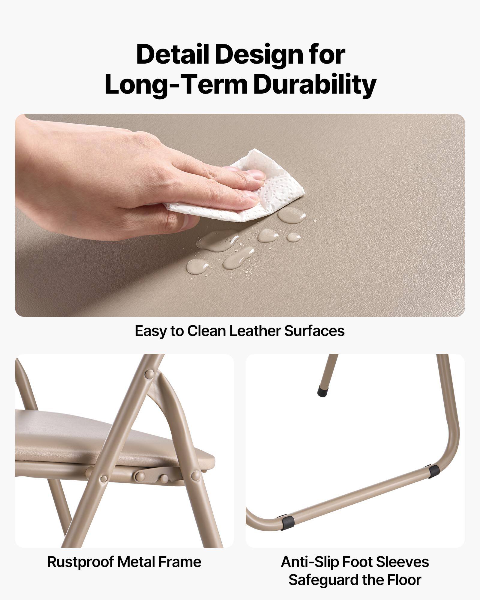 Detail Design for Long-Term Durability

- Easy to Clean Leather Surfaces
- Rustproof Metal Frame
- Anti-Slip Foot Sleeves Safeguard the Floor