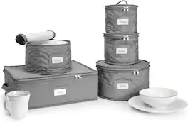 Sorbus - Dinnerware Storage Set Serves 12 (5 Pack) - Gray - Beige / Gray