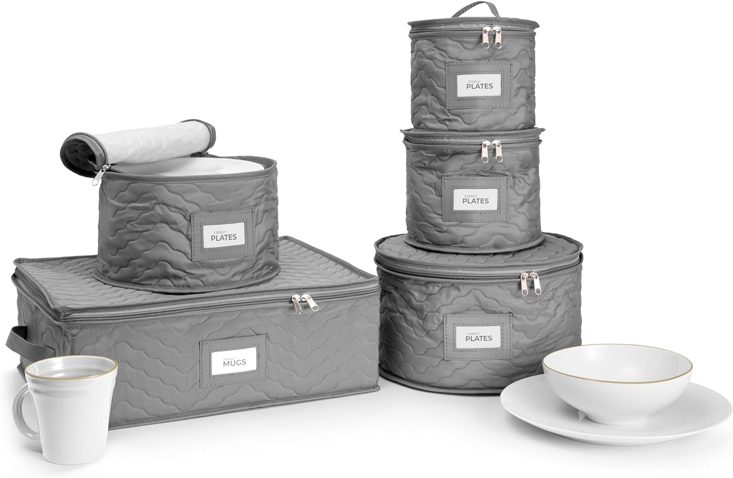 Sorbus - Dinnerware Storage Set Serves 12 (5 Pack) - Gray - Beige / Gray