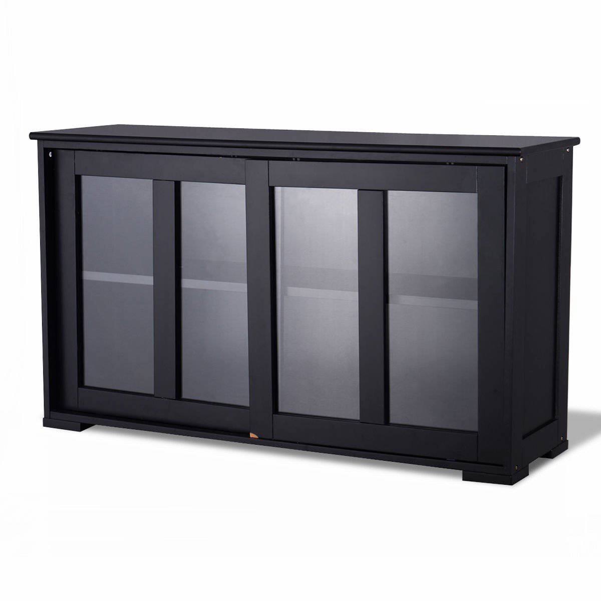 Angle. Hivvago - Black Sideboard Buffet Dining Storage Cabinet with 2 Glass Sliding Doors - Black.