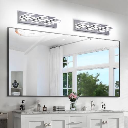 Left. LUCKY ONE - 3-Light Chrome LED Vanity Light, Dimmable Wall Mount Fixture for Bathroom Mirror Over Sink - Chrome.