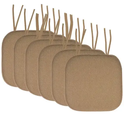 Front. Sweet Home Collection - Honeycomb Memory Foam Non-Slip 16" x 16" Chair Cushion Pad with Ties, 6-Pack - Taupe.