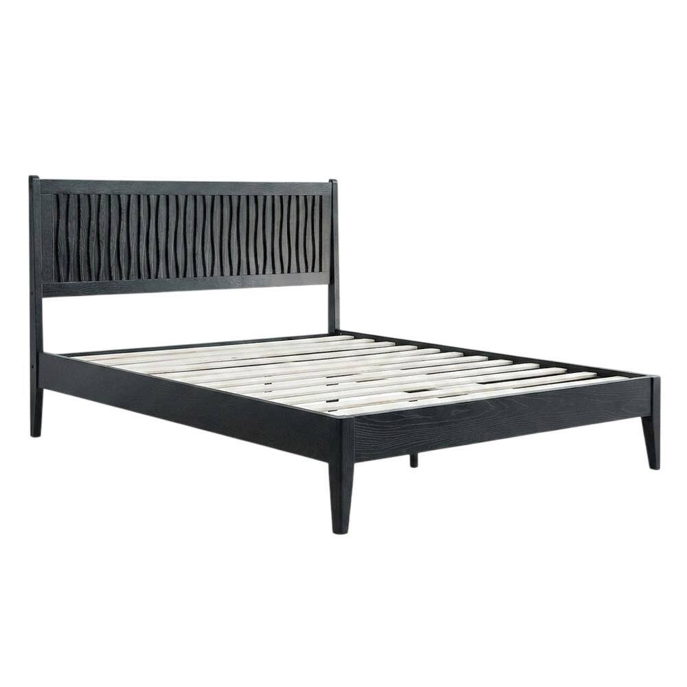 Back. FurniFact - Solid Wood Platform Bed - Ebony Oak.