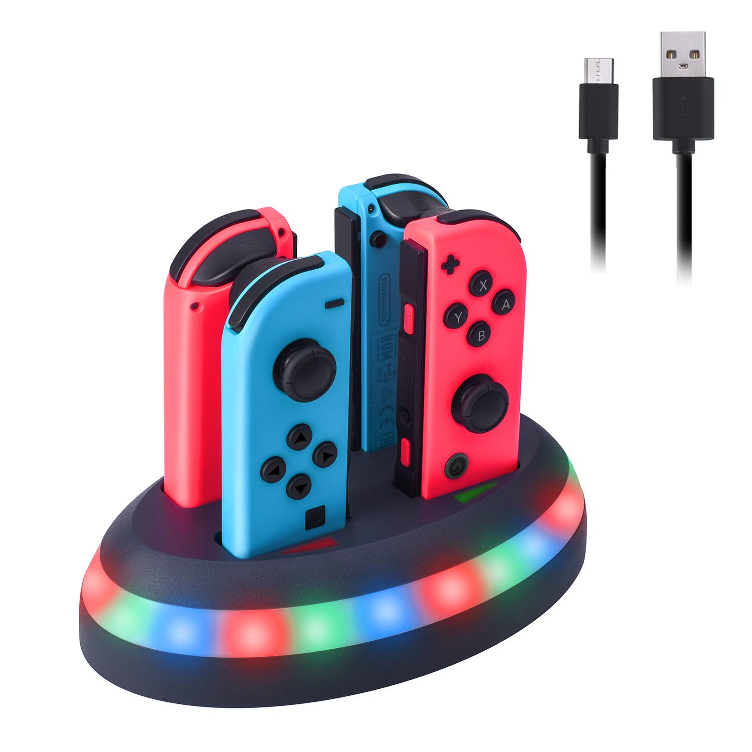 Cluzine - For Switch Joy-Con Charging Dock 4 in 1 Charger Station with RGB LED Light Fast Charging