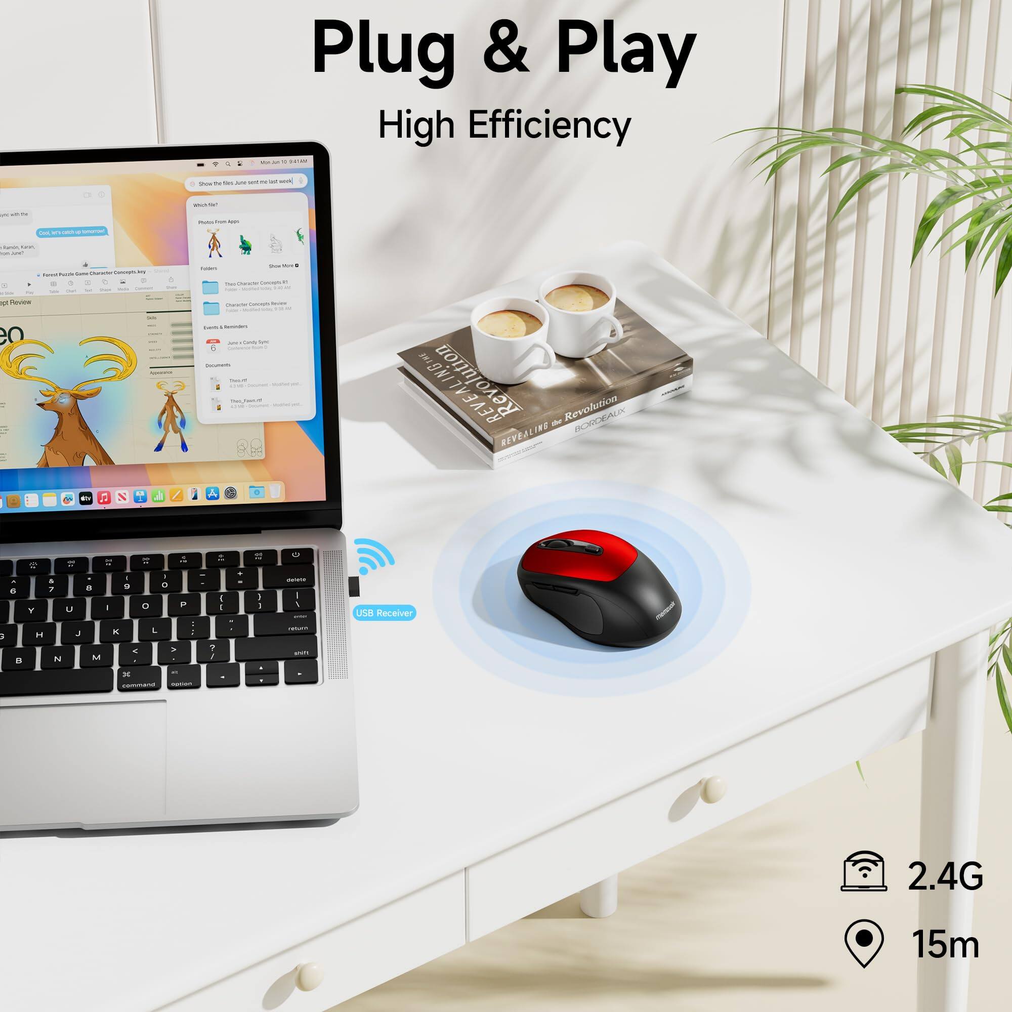 Plug & Play  
High Efficiency  

2.4G  
15m  

USB Receiver