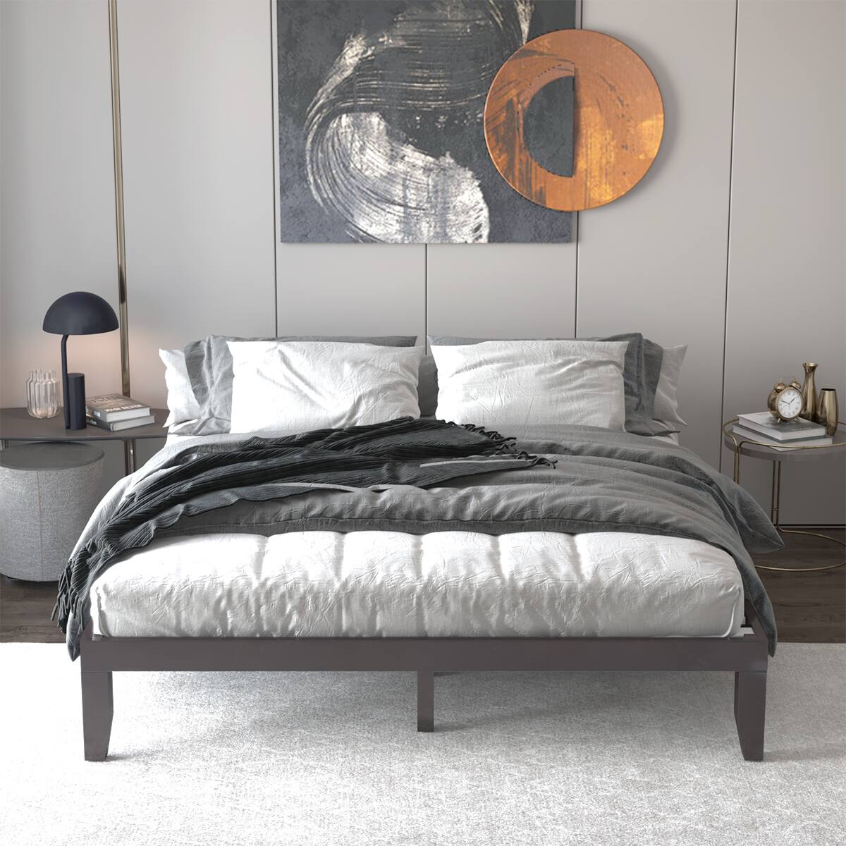 Alt View 3. Costway - Costway King Size 14" Wooden Bed Frame Mattress Platform Wood Slats Support - Espresso.