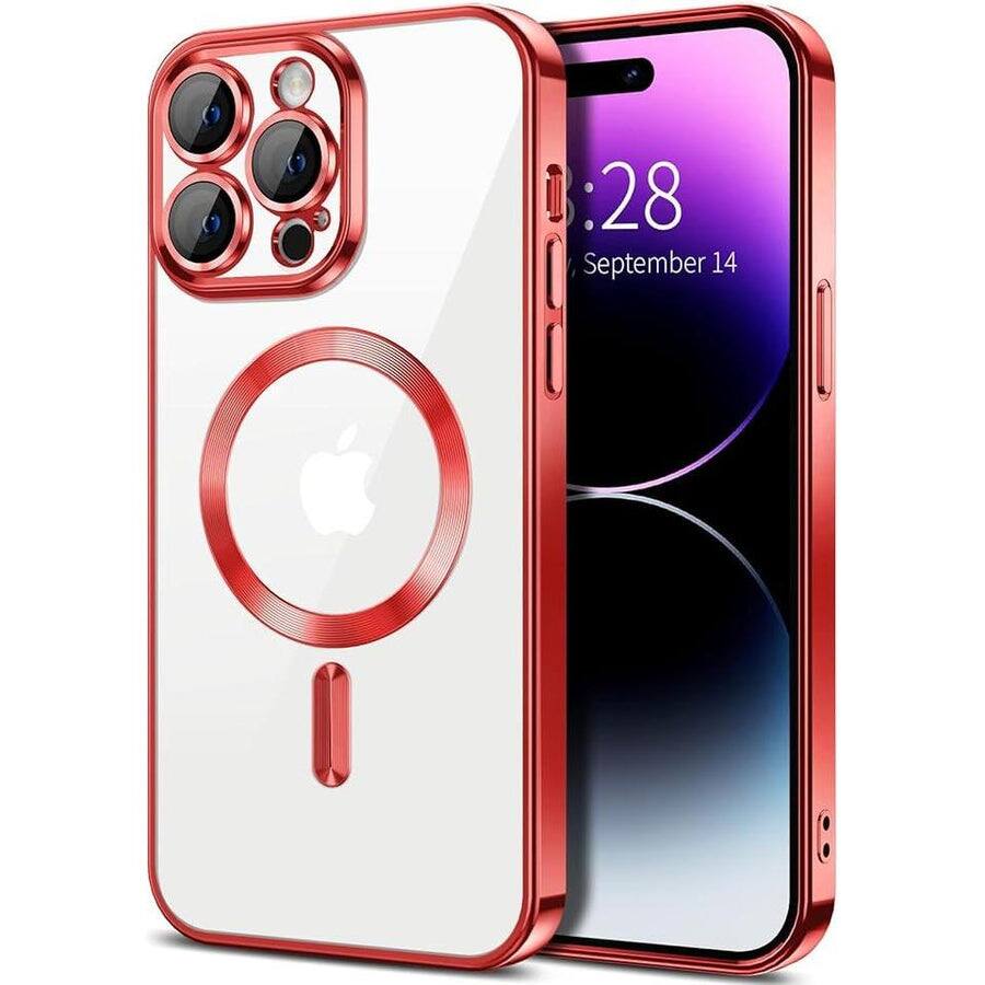 Entronix - Magnetic Case for iPhone 16 Pro Max - Clear Luxury Glossy Protection - Red