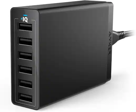 Front. Anker - Anker Charger, 60W 6 Port USB Charging Station - Black.