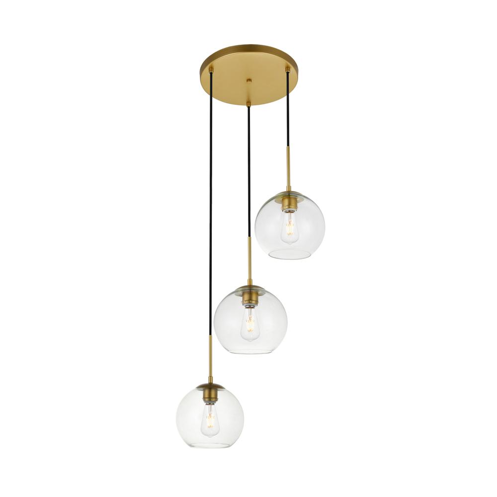 Alt View 2. Living District - Baxter 3 Lights Brass Pendant With Clear Glass - Brass And Clear.