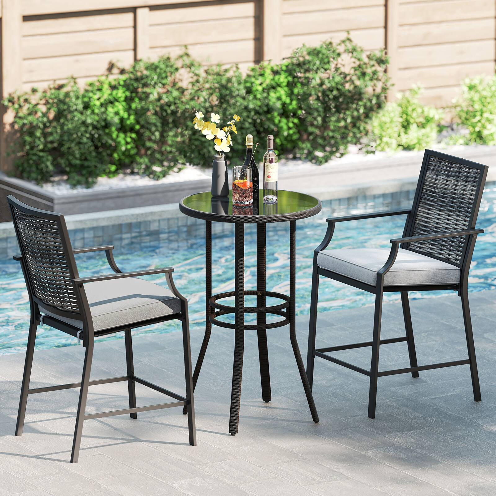 Alt View 4. Gymax - Gymax Patio Bar Stools Set of 4 w/ Armrest Fabric Seat & Heavy-Duty Metal Frame - Mix Gray.