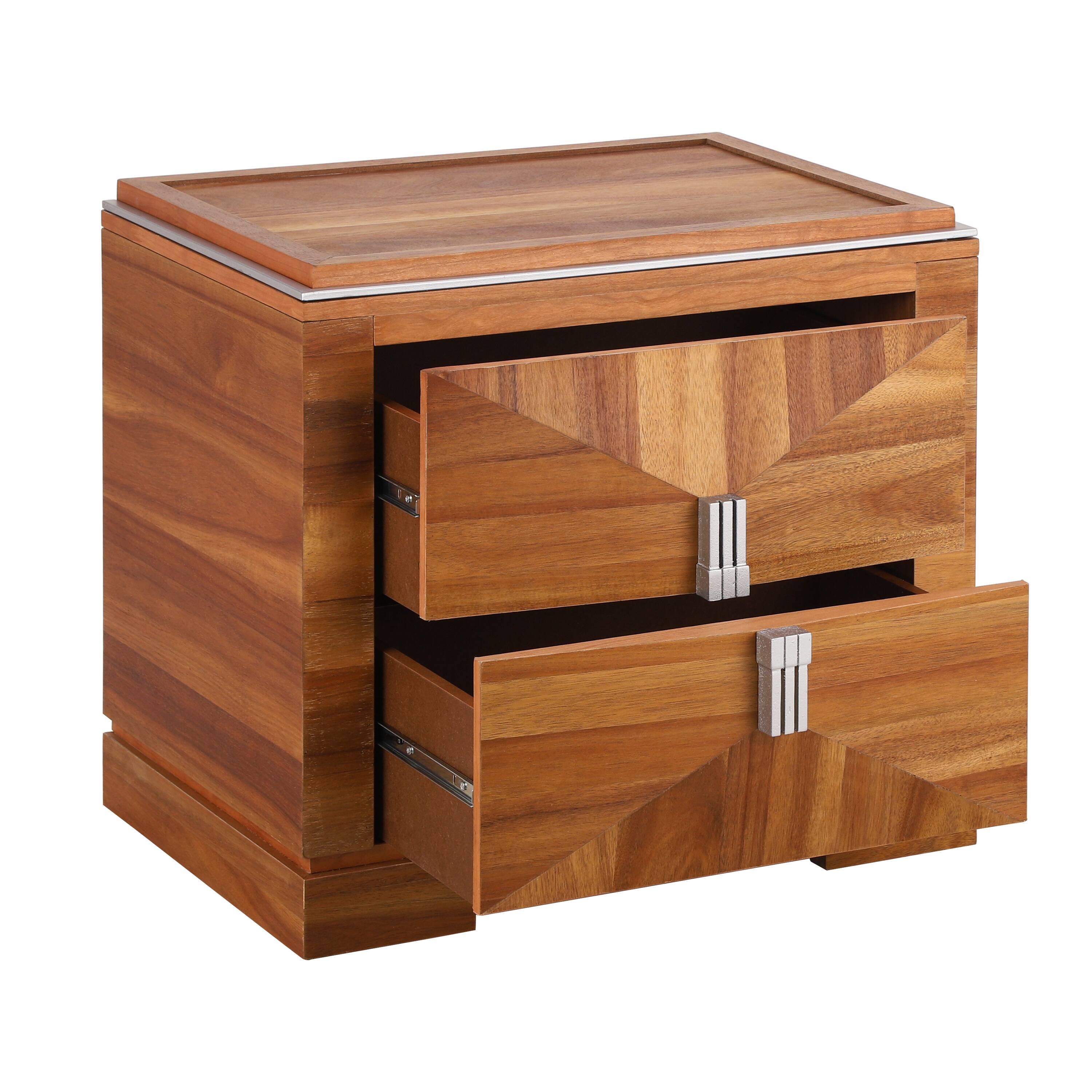Alt View 1. Whisen - 2-Drawer Nightstand,Bedside Table with Diamond Pattern and Heavy-Duty Base - Light Brown.