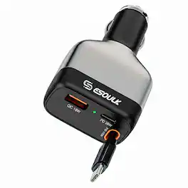 Esoulk - Car Charger For Samsung S25/S24/S23/S22 Ultra iPhone 17 Pro Max 45W USB-C + PD 36W + QC 18W - Black