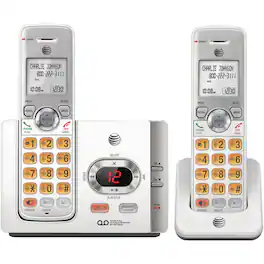 AT&T - DECT 6.0 Expandable Cordless Phone System, Digital Answering System, Caller ID, Call Waiting, Large Buttons, 2 Handsets - White