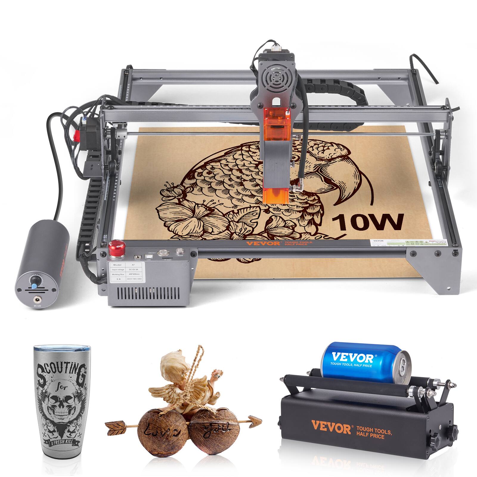 VEVOR - Laser Engraver, 10W Output Laser Engraving Machine, 15.7" x 15.7" Large Working Area, 10000mm/min Movement Speed - Blue