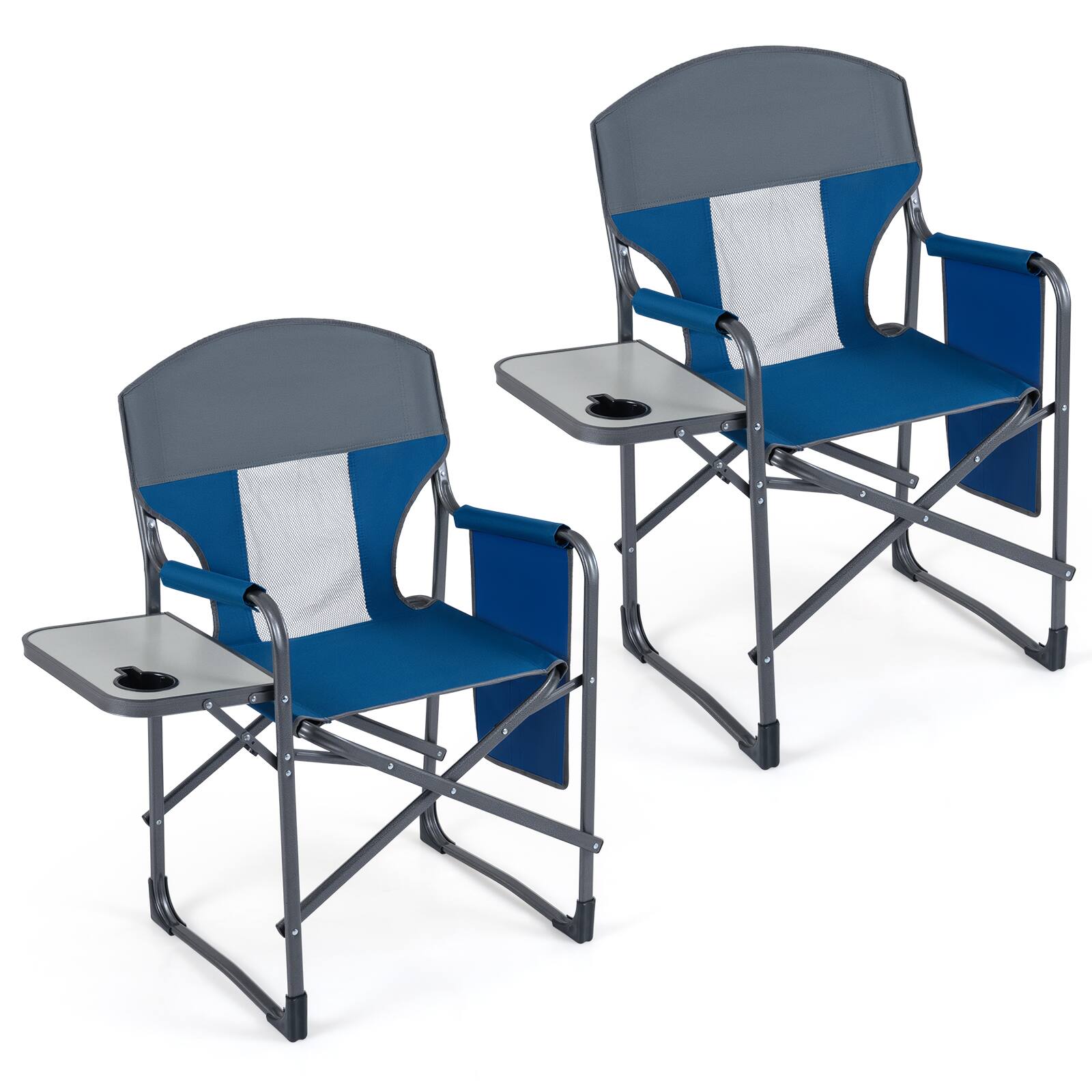Front. Gymax - Gymax 2 Pcs Camping Chair Oversized Padded Portable Directors Chair w/ Side Table Navy & Gray - Blue.
