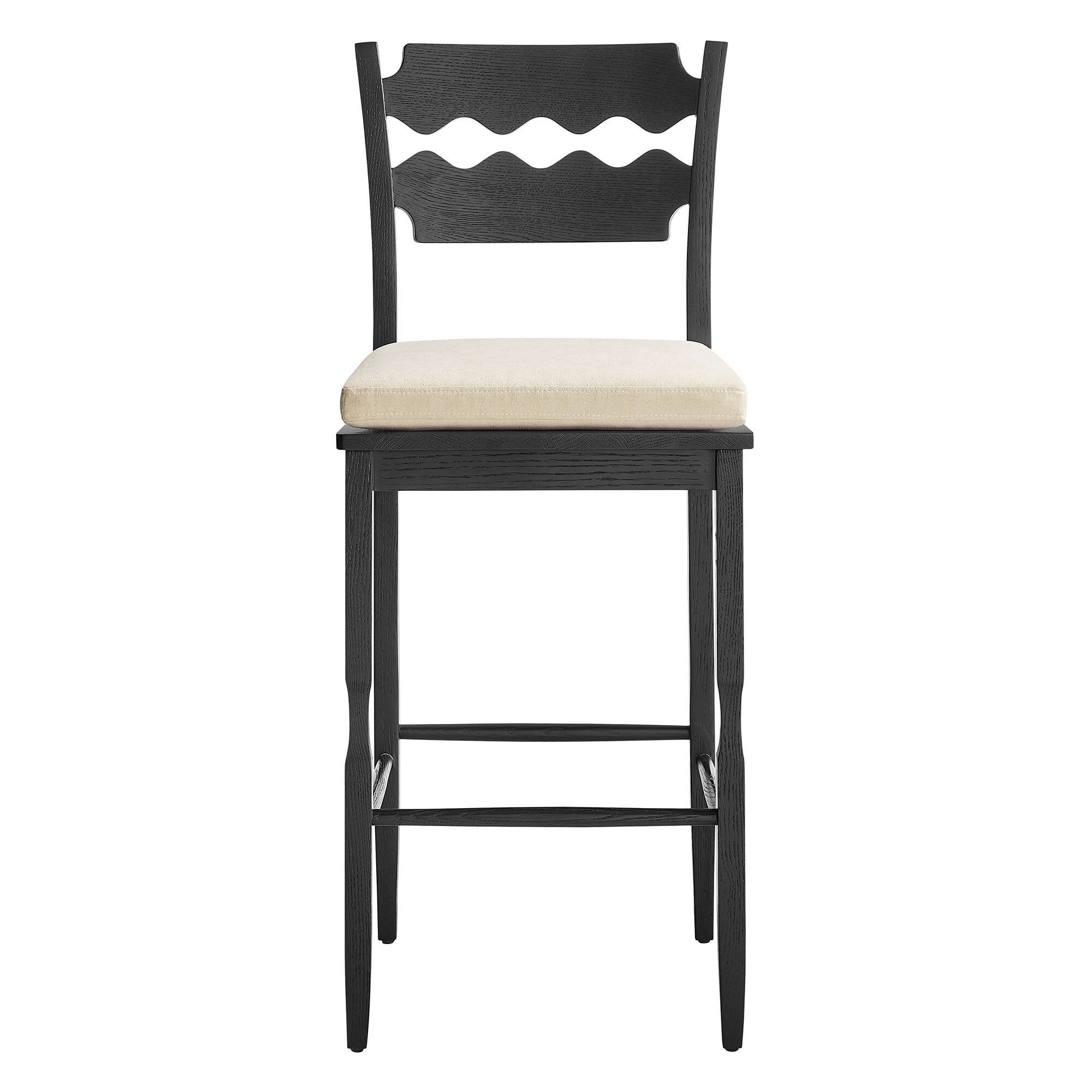 Alt View 4. Modway - Jax Oak Wood Bar Stool With Wavy Razor Back and Cushion by Modway - Black Linen.