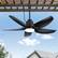 Angle. Breezary - 42-In Outdoor Waterproof LED Ceiling Fan with Light, ABS Blades, Remote Control, DC Motor, 6" & 10" Downrods - matte black.