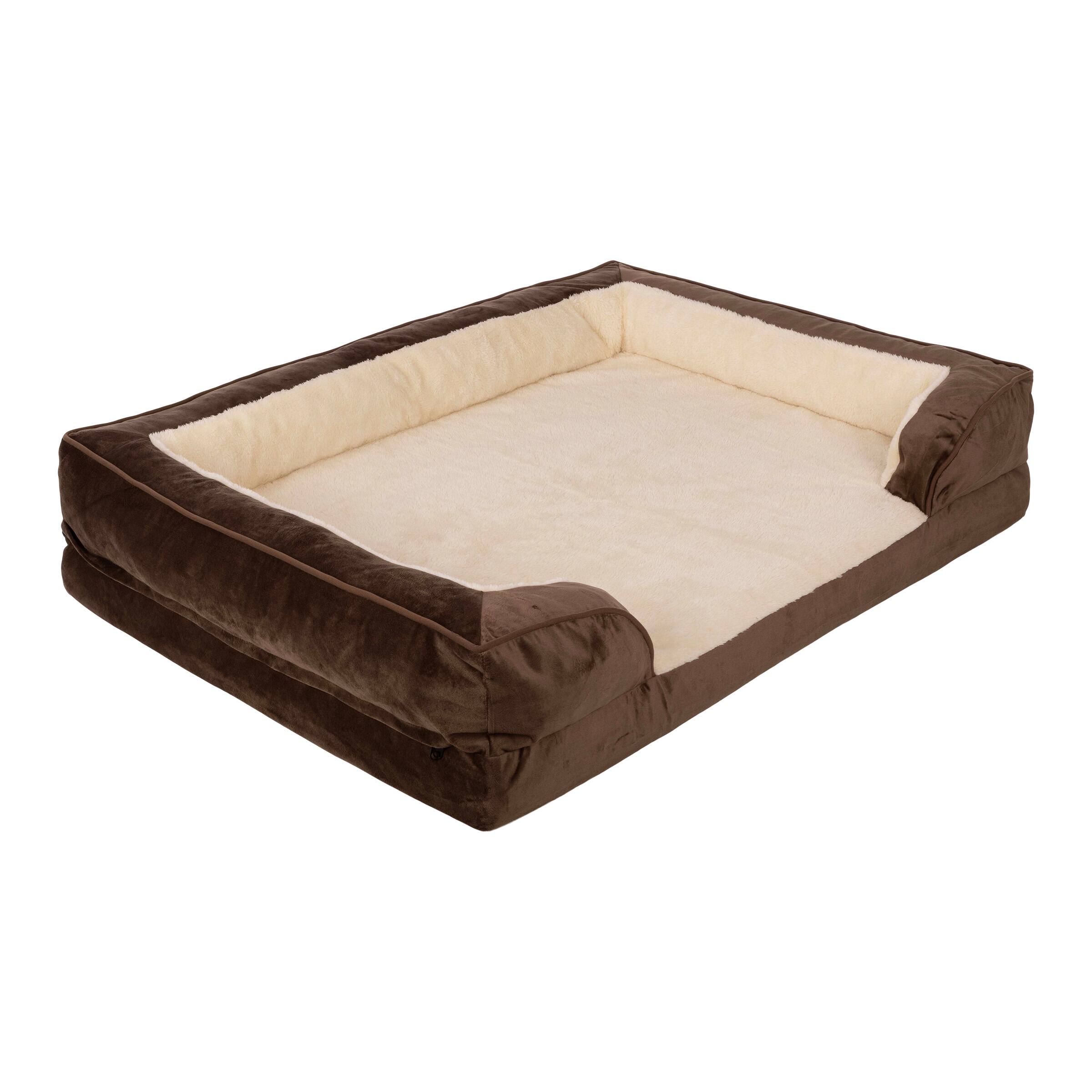 Angle. PetMaker - Orthopedic Dog Bed with Bolster - Brown.