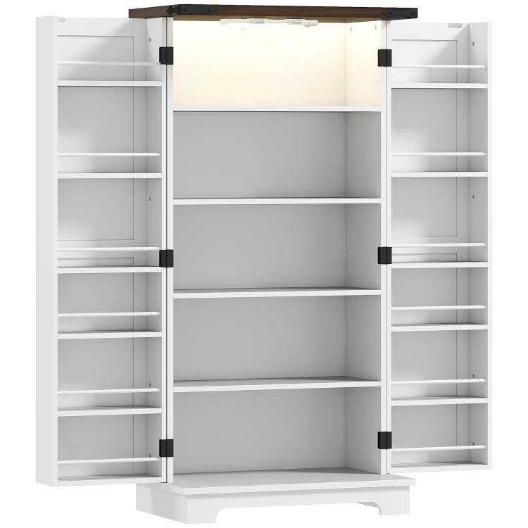 Front. PULUZ - 47 inch Kitchen Cabinet with Sensing LED Light, Kitchen Pantry Cabinet with Doors, Adjustable Shelves, Door Shelves - White.