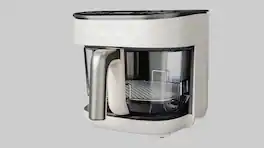 Electactic - Compact Glass Bowl Air Fryer 1550W 5QT Reversible Tray - White
