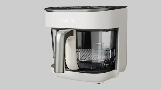 Front. Electactic - Compact Glass Bowl Air Fryer 1550W 5QT Reversible Tray - White.