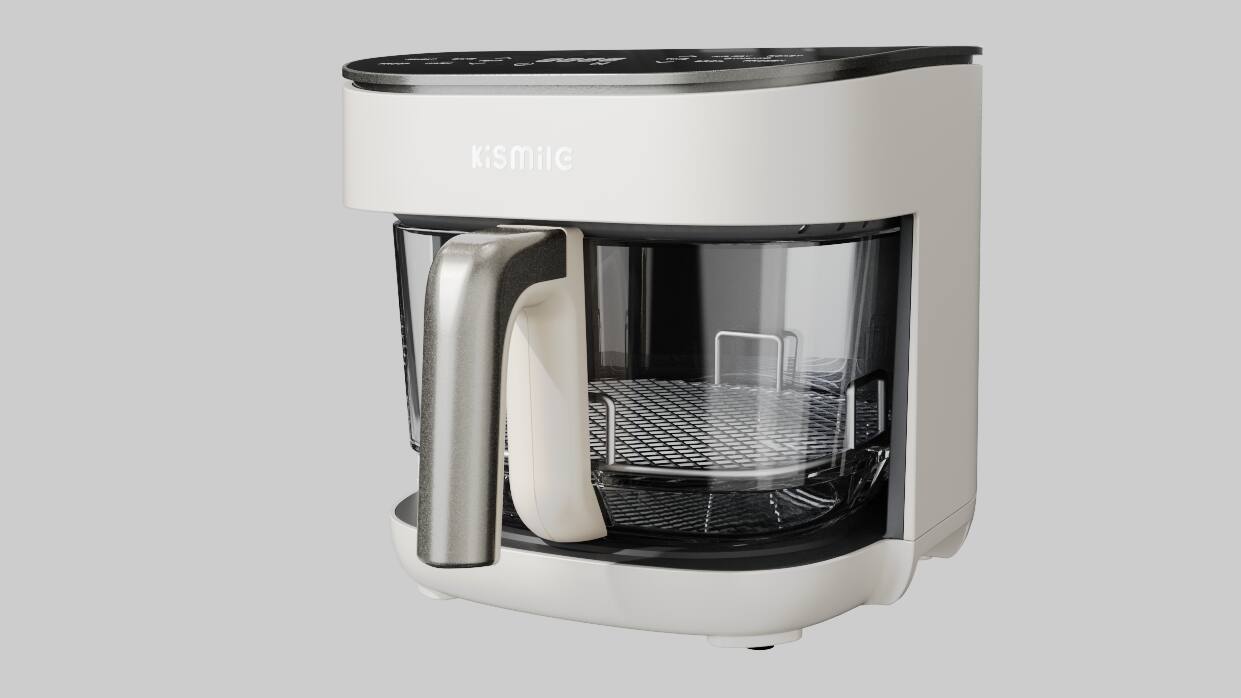 Front. Electactic - Compact Glass Bowl Air Fryer 1550W 5QT Reversible Tray - White.