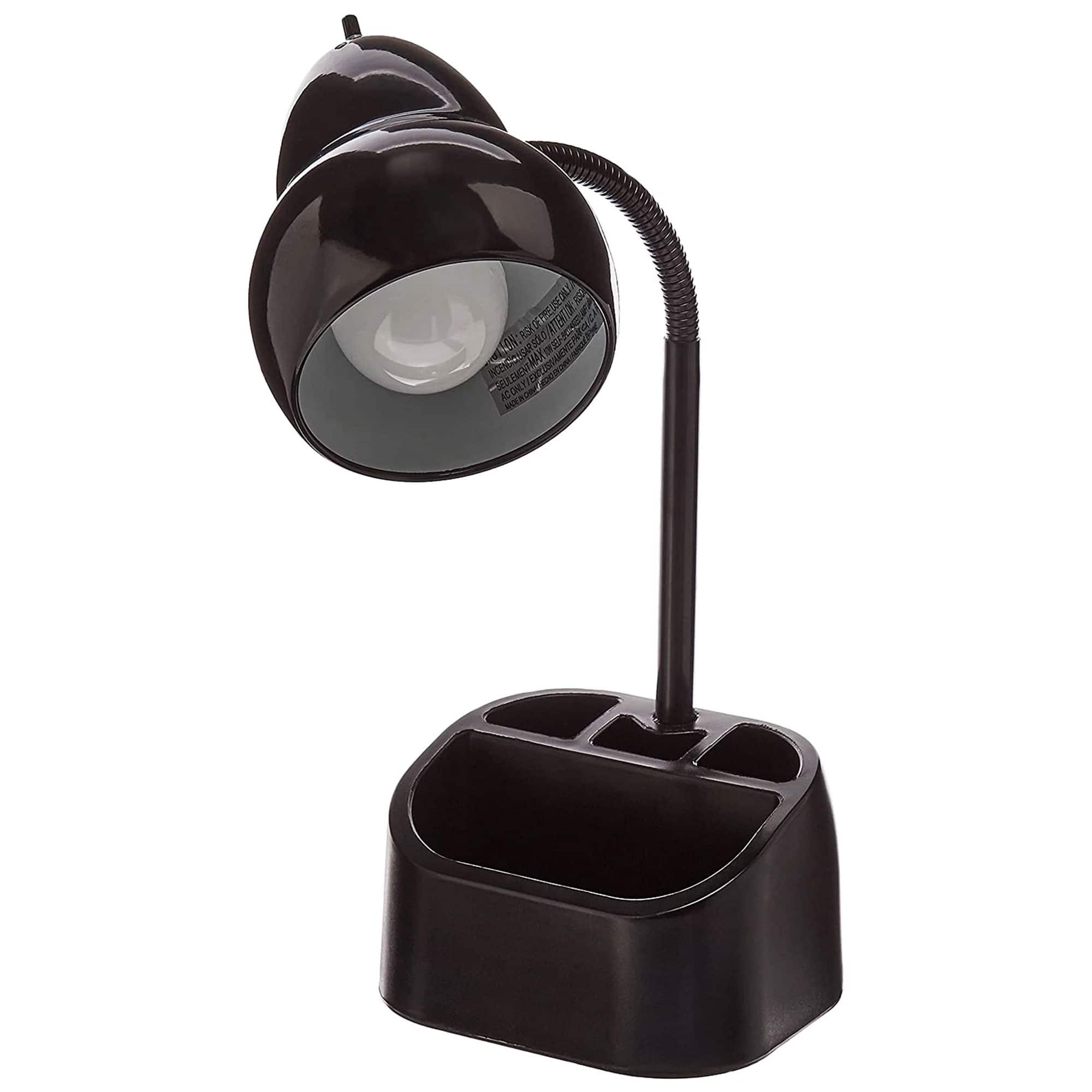 Globe Electric - LED Integrated Goose Neck Desk Lamp with USB Port and Organizer - Black
