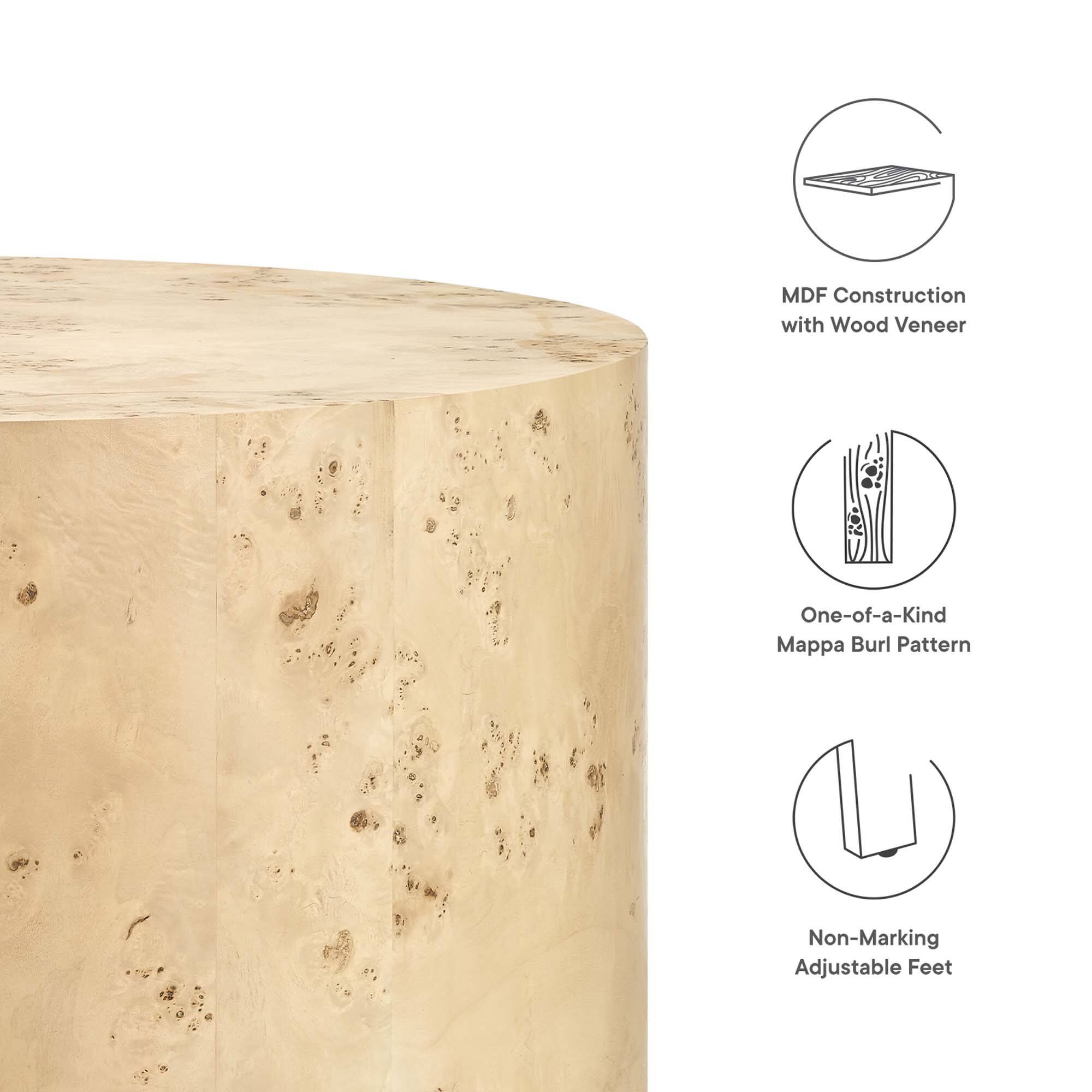 MDF Construction with Wood Veneer  
One-of-a-Kind Mappa Burl Pattern  
Non-Marking Adjustable Feet