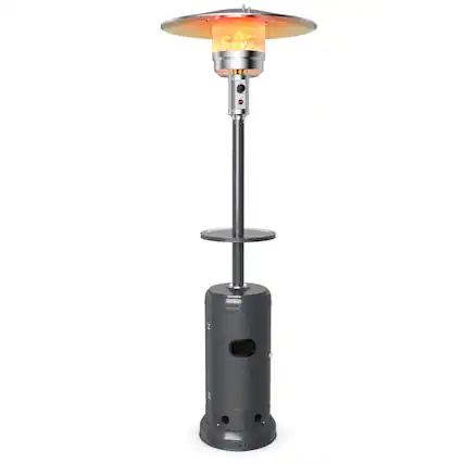 Front. Mondawe - 48,000 BTU Standing Outdoor Heater Propane LP Gas Steel with Table and Wheels - Gray.