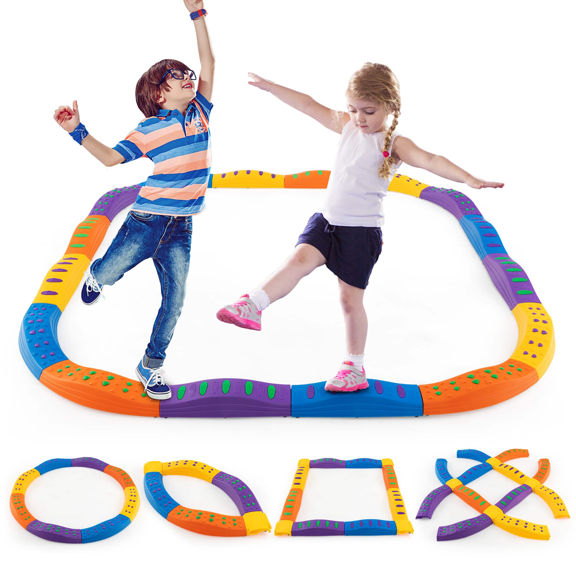 Gymax - Colored Balance Beams for Kids w/ Non-slip Textured Surface Bottom Pad - Multicolor